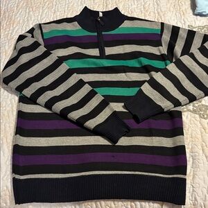 Striped Black, Green, and Purple Men's Sweater Size XL